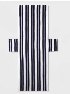 Navy Striped Beach/Pool Towel with Side Pockets NWT
